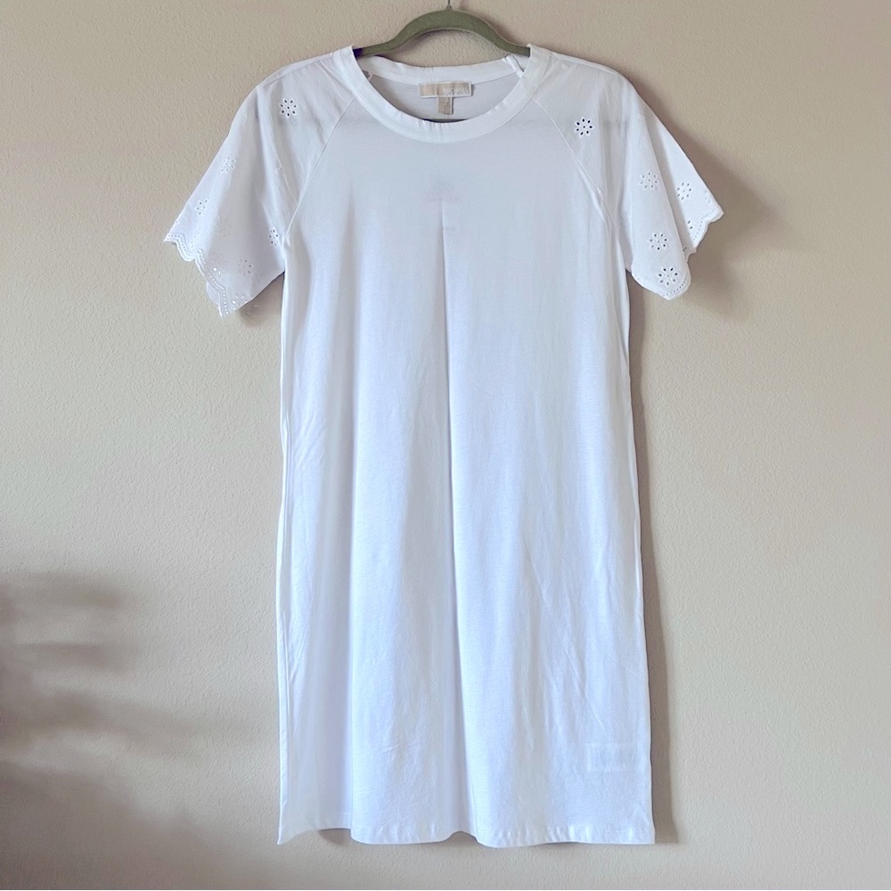 NWT MICHAEL Michael Kors white eyelet sleeves t-shirt dress, size XS